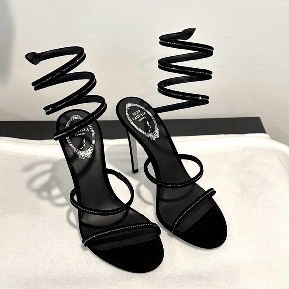 Rene Caovilla Shoes - RENE CAOVILLA NWOT Cleo Suede Strass Ankle-wrap Sandals Black Sandal Heel 37.5